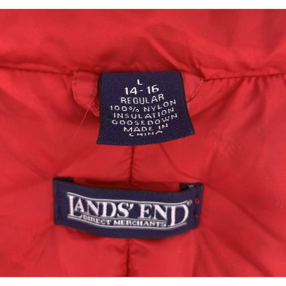 Lands' End Puffer Vest Red Snap Front Goose Down Quilted Gorpccore L - Picture 5 of 8
